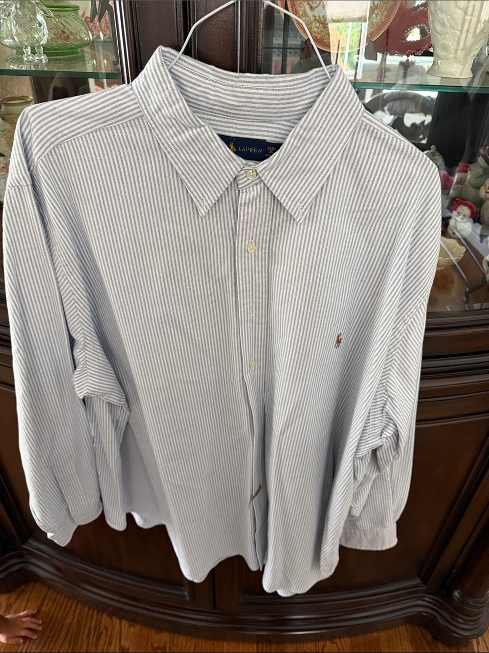 Ralph Lauren White and Light Blue Striped Cotton Button-Down Shirt